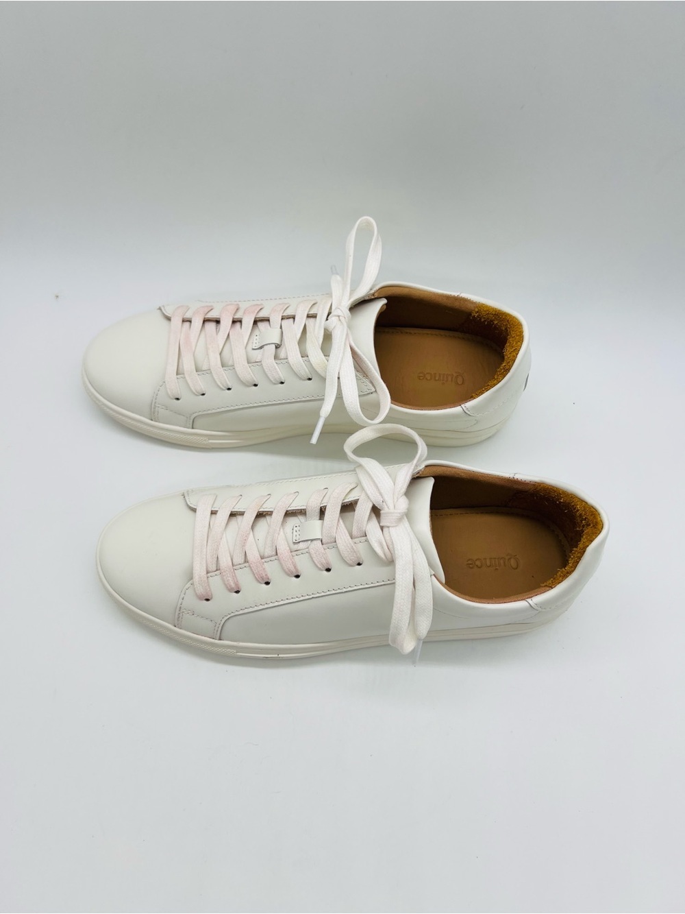Quince Women’s White Everyday Leather Sneakers with Pale Pink Laces Size 10 - Picture 3 of 12